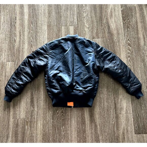 Alpha Industries MA-1 Bomber Flight Jacket Navy Blue Orange Lining Size Small F - Picture 2 of 13